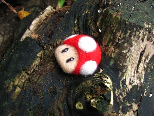 Super Mario Mushroom needle felted brooch