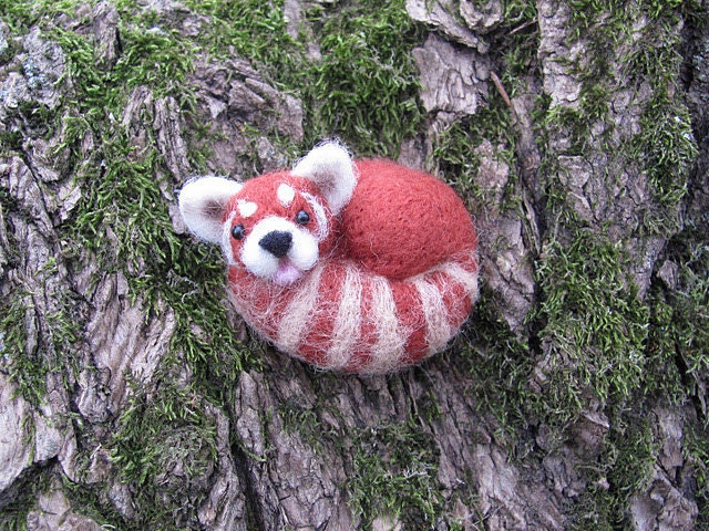 red panda needle felted brooch or pin