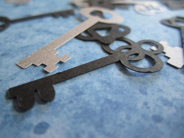 Skeleton Key Die Cut Scrapbook Confetti Card Making Black and Silver TeamScrapbookNinjas