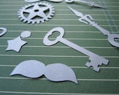 Steampunk Gears Clock Hands Mustache Die Cut Confetti Party Decor SILVER TeamScrapbookNinjas