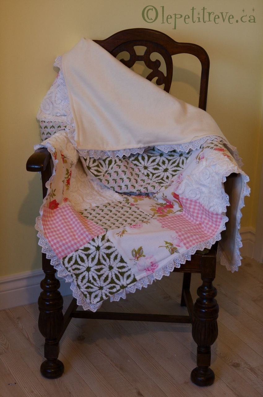 Custom Baby Blanket. Simple Quilt. Organic. Vintage. For Crib, Play, Lap, Stroller or Crib. You Choose The Colours / Fabric.