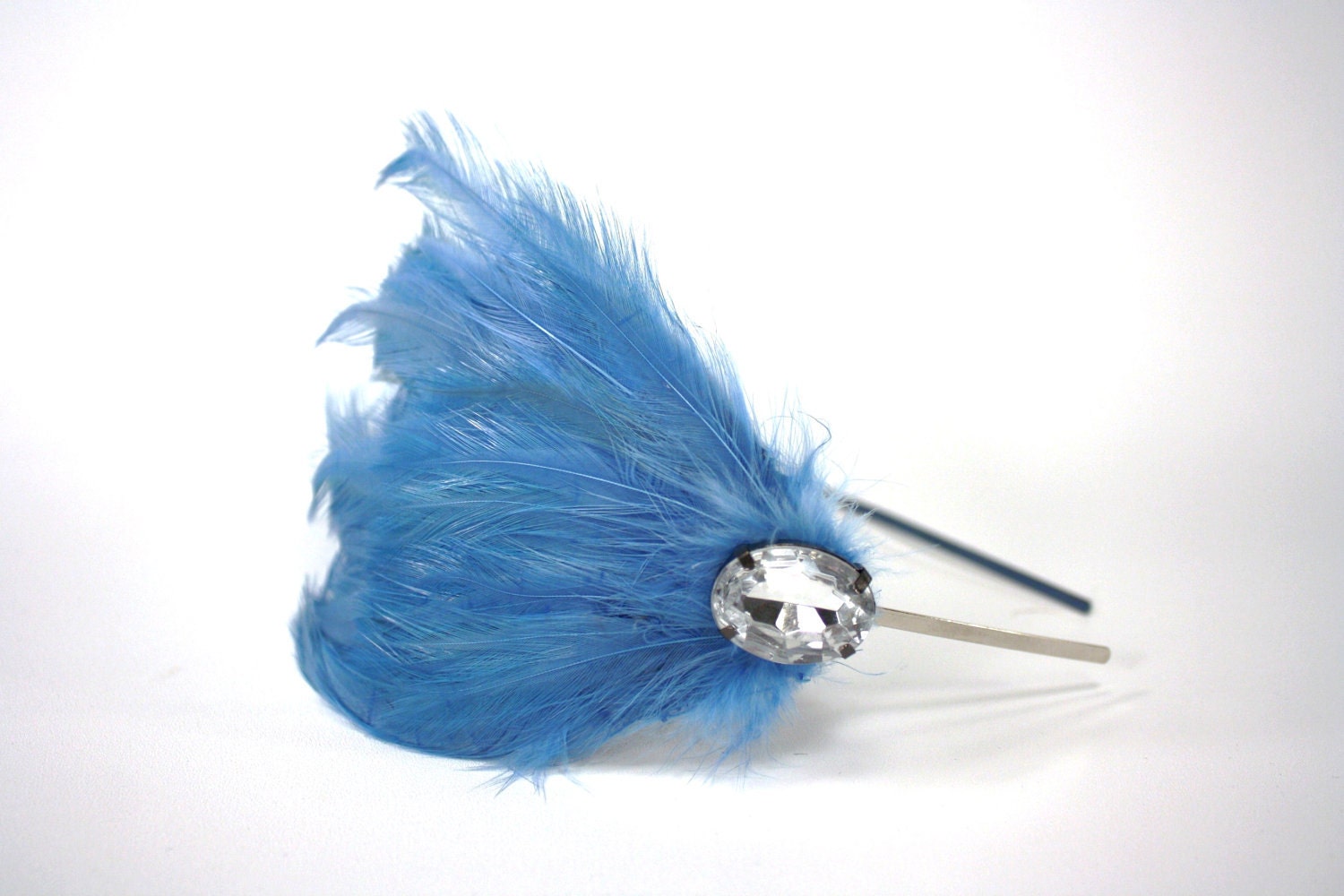Sky Blue Feather Headband, Fascinator, Hair piece, Bridal, Bridesmaid, Party, Light Blue - The Queen's Jewels - Tanzanite