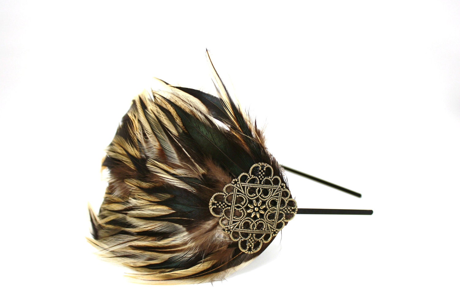 Brown Feather Fascinator, Headband, Hair piece, Natural, Autumn, Fall, Tan, Brown, Warm Colors, Bridal, Bridesmaid, Party - Mother Earth