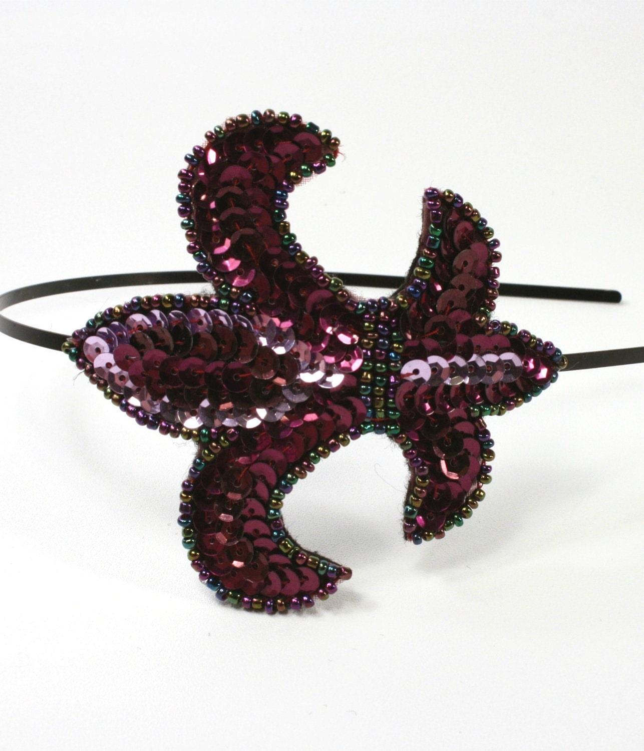 Sequin Headband Fleur de Lis Plum Sparkle