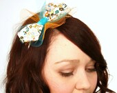 Bow Headband, Fascinator, Hair Piece, Girls, Turquoise, White, Orange - Candy Shoppe