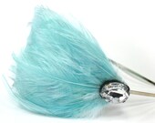 Aqua Blue Feather Headband, Fascinator, Hair piece, Bridal, Bridesmaid, Party, Light Blue, Sky Blue - The Queen's Jewels - Aquamarine