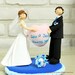 Holding heart balloon custom wedding cake topper deco gift keepsake