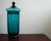 mid century modern vintage teal blue italian art glass tall covered jar