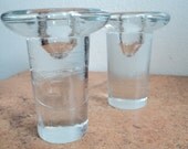 retro chunky 1970s blenko crystal clear mushroom candle holders