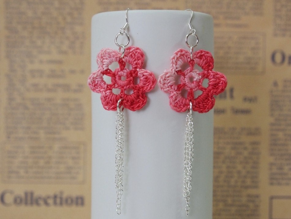 Hand Crocheted Flower Earrings - Blossoms in the Morning Light
