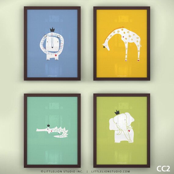 Baby wall art prints lion giraffe elephant crocodile wall decor safari children art - Unframed 11 3/4  x 15 3/4" - Royal Safari Art Prints