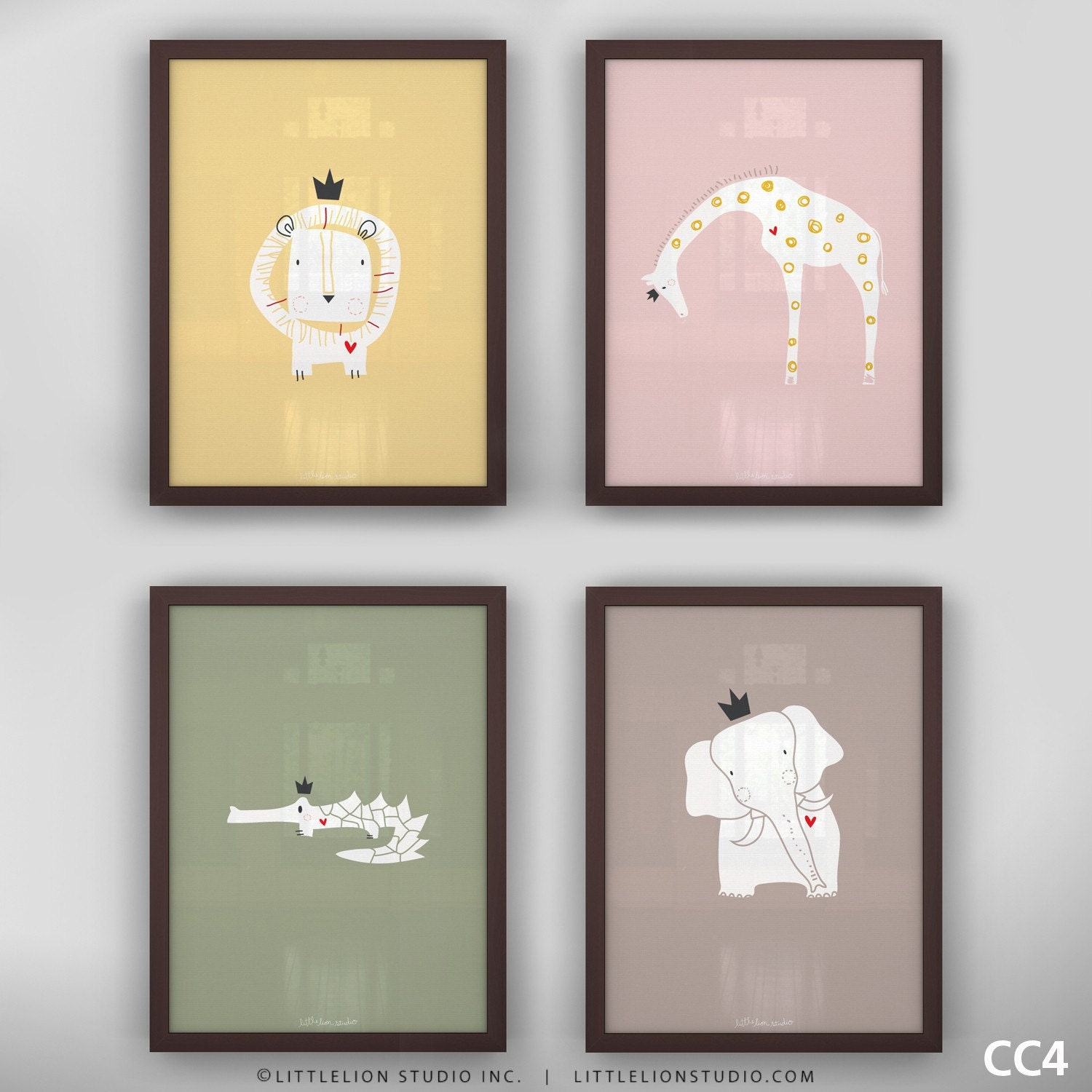 Baby wall art prints lion giraffe elephant crocodile wall decor safari children art - Unframed 11 3/4  x 15 3/4" - Royal Safari Art Prints