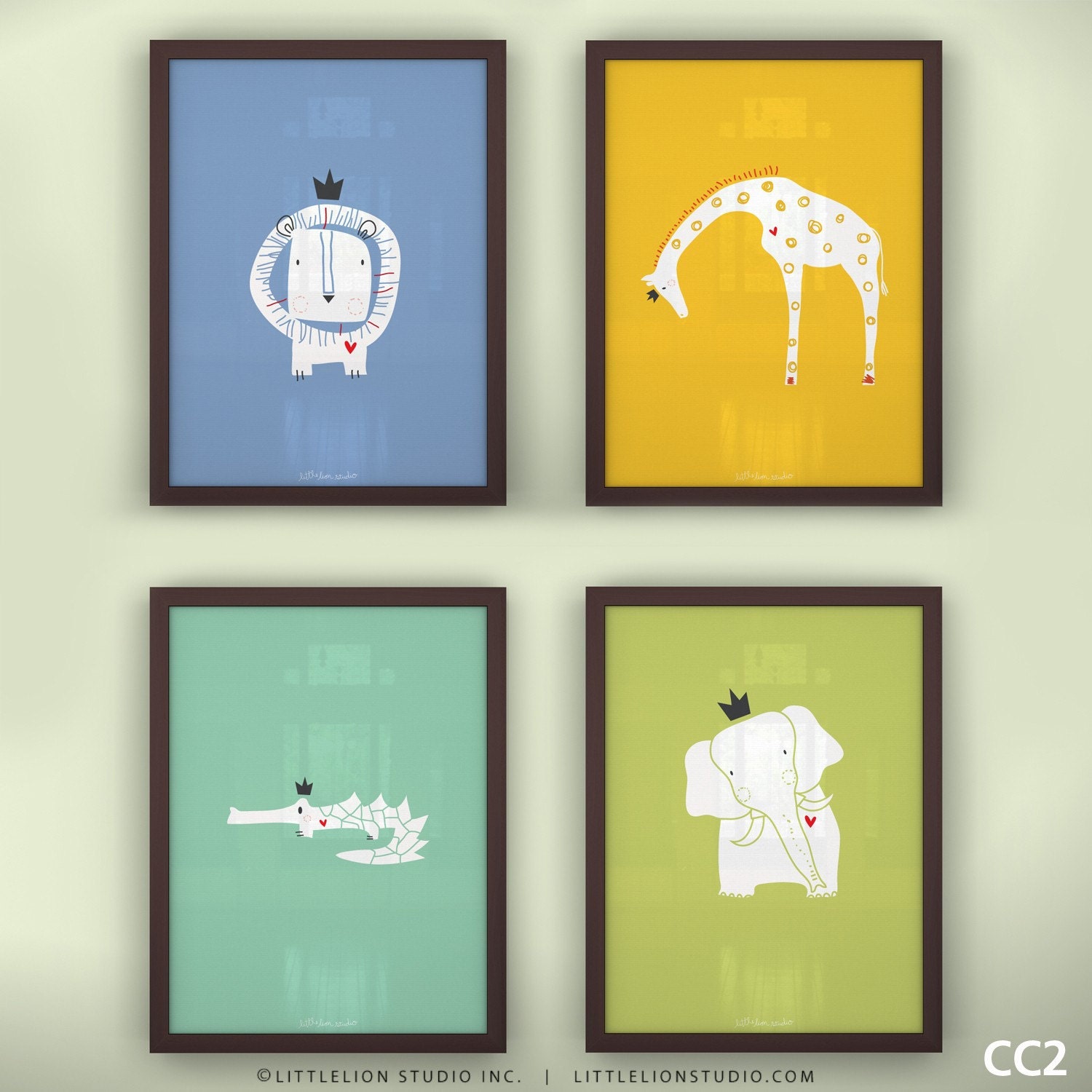 Baby wall art prints lion giraffe elephant crocodile wall decor safari children art - Unframed 11 3/4  x 15 3/4" - Royal Safari Art Prints