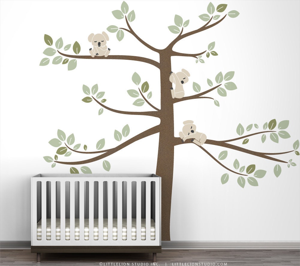 Kids wall decal large tree brown green koala wall decal decor for baby room - Koala Tree Extra Large