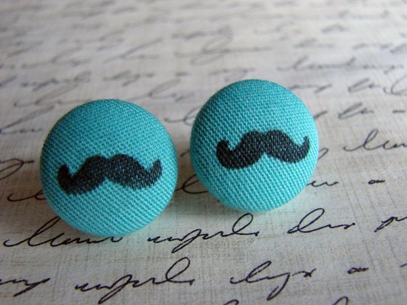 turquoise mustache button earrings handmade designs and vintage treasures by studio346