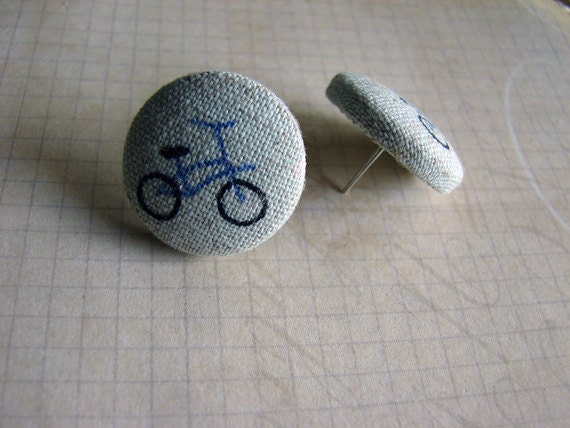 blue bike earrings handmade vintage mod jewelry by studio346