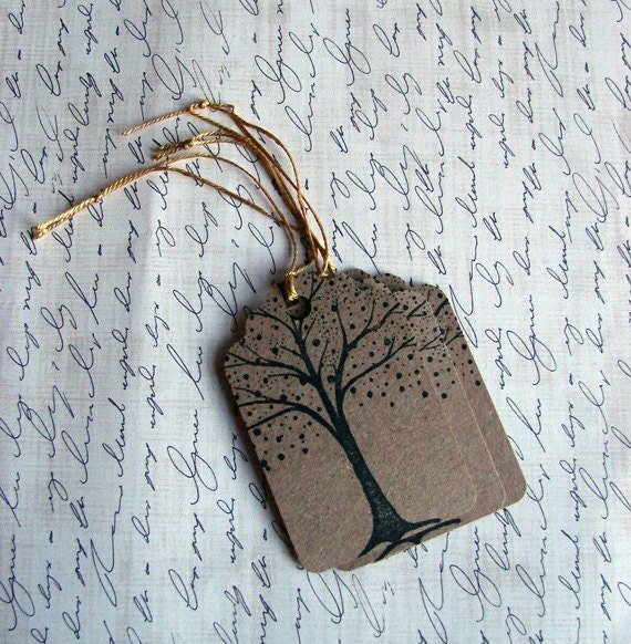 hand stamped tree gift tags, set of ten handmade designs and vintage treasures by studio346