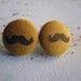 mustard yellow fabric button mustache earrings