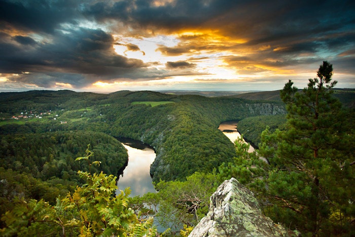 Aerial view on the canyon and river at sunset, Czech republic - Fine Art Photograph - Fine Art Photograph