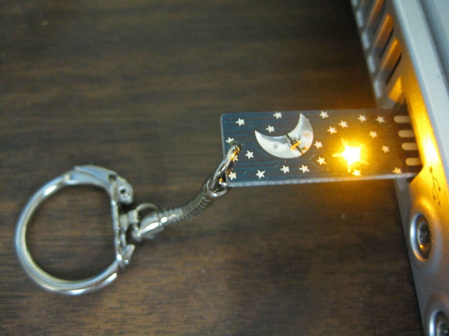 Circuit Board Keychain with Moon and Stars - lights up