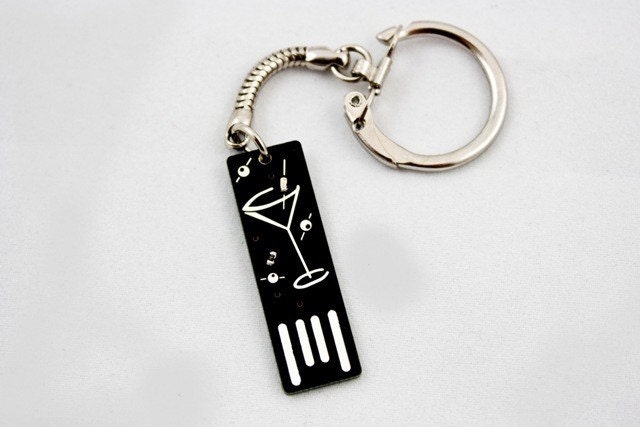 Martini USB Circuit Board Keychain in Black - Lights Up