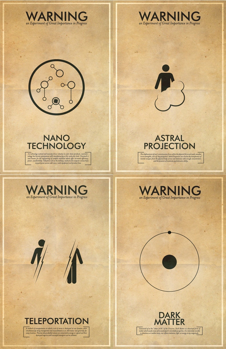 Any 5 Fringe Science Fiction Inspired Iconography Poster Series - 11x17 Vintage Warning Posters