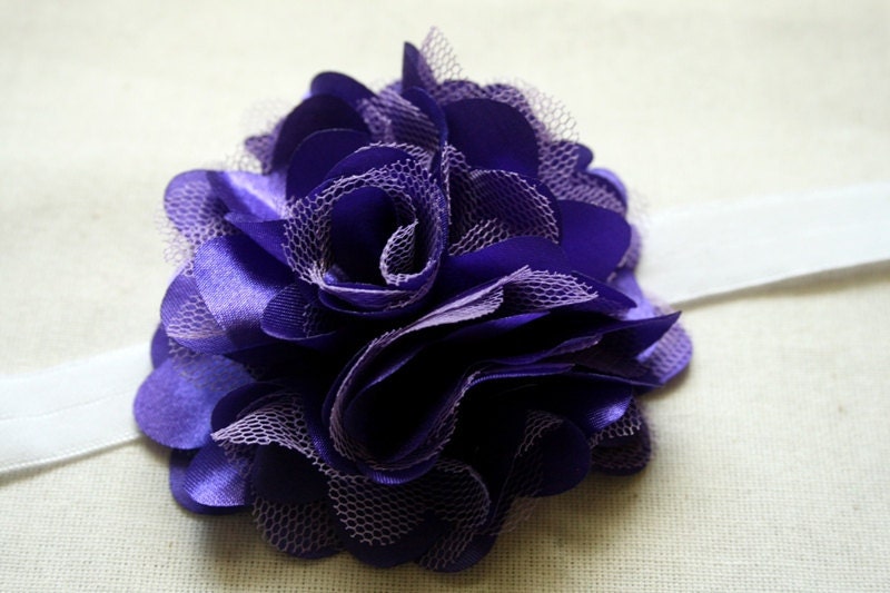 Purple Pom Pom Fabric Flower Headband