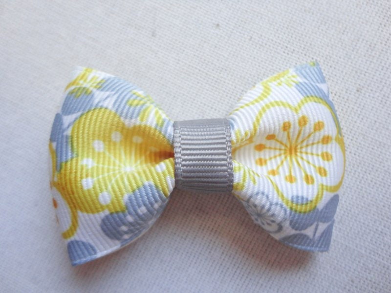 Yellow and Gray Flowers Bow Tie Hair Bow