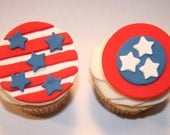 Fondant cupcake toppers Stars and Stripes, Fourth of July, Patriotic