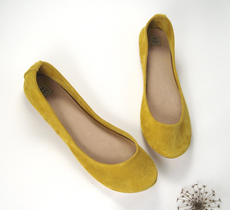 Sunflower Yellow Soft Leather Handmade Ballet Flats