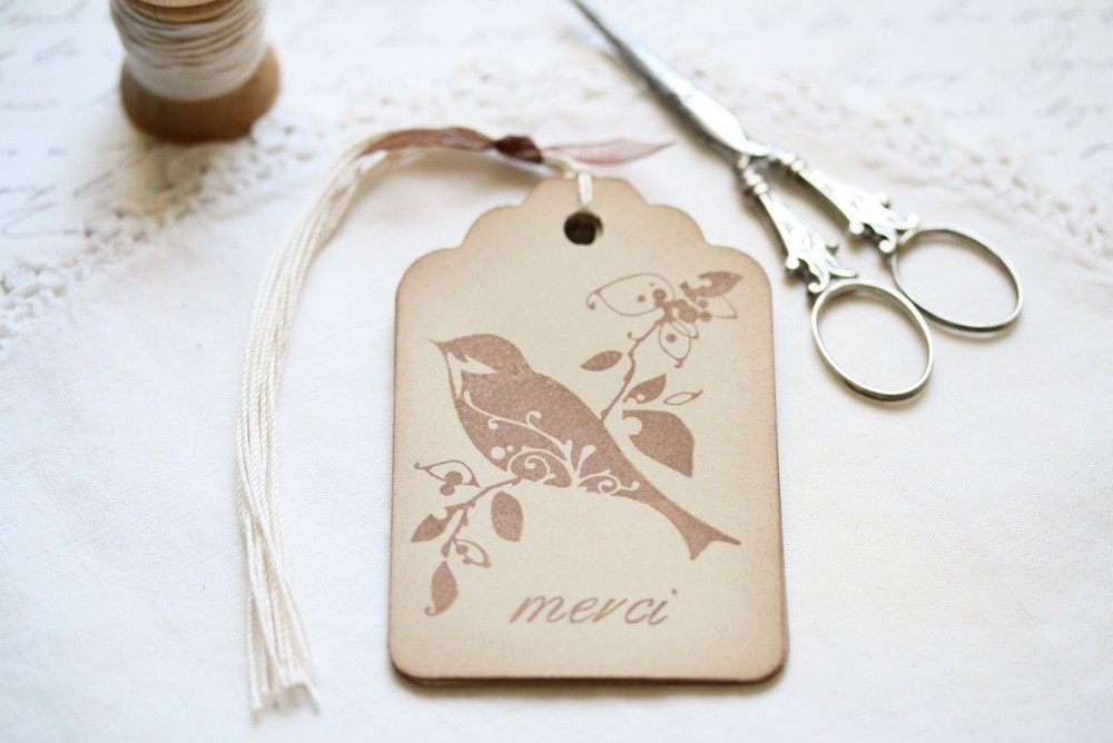Bird Gift Tags Vintage Style Merci French Bird Gift Tags