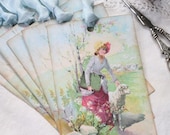 Gift Tags Vintage Style Young Lady Artist with Sheep