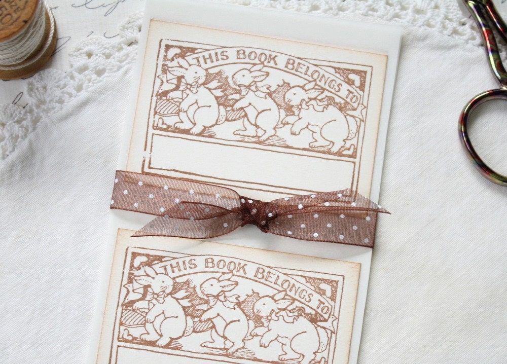 Book Plate Sticker Labels - Bunny Rabbit This Book Belongs To -  Vintage Style