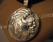 Silver and Gold Native American Indian Pendant/Turquoise