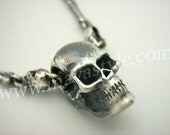 Solid Sterling Silver Skull Bone Biker Pendant Necklace