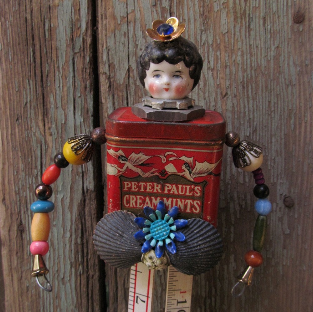 Vintage Tin Assemblage Art Doll / Frozen Charlotte / PAULETTE