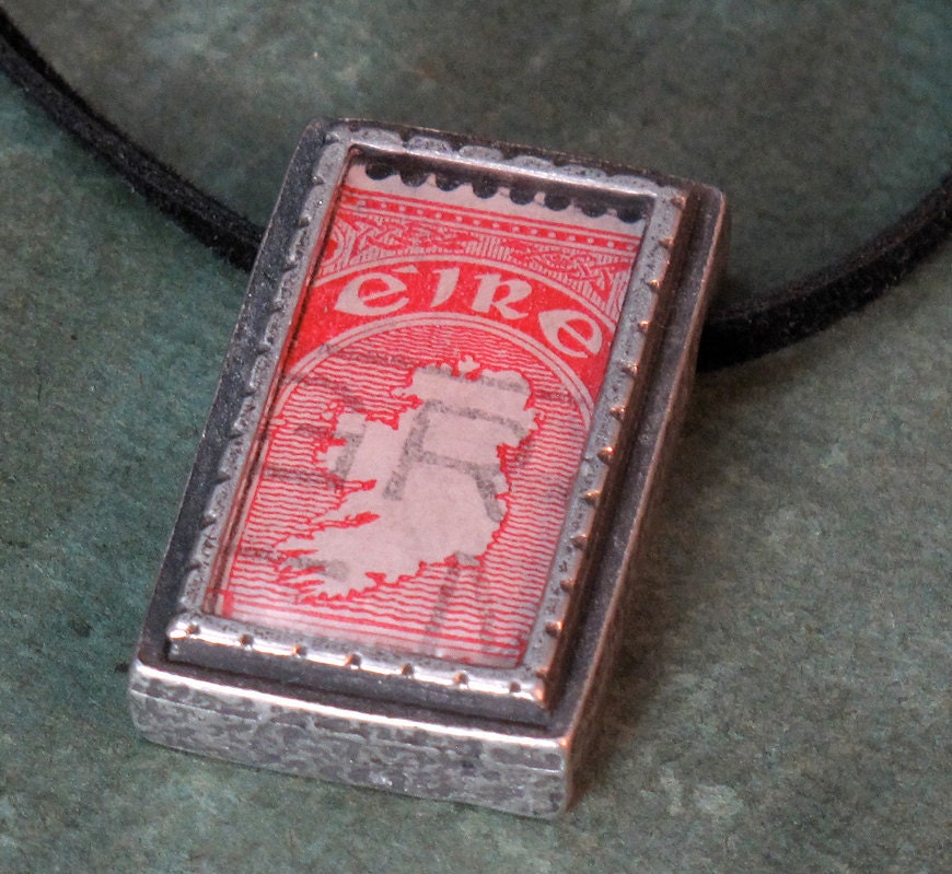 Vintage Ireland Stamp Slider Necklace