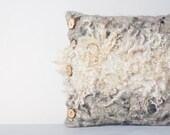 Felted Pillow Cover Fur eco friendly Country Home Decor Wood Oatmeal natural white gray Neutral Rustic Country OOAK tribal wild