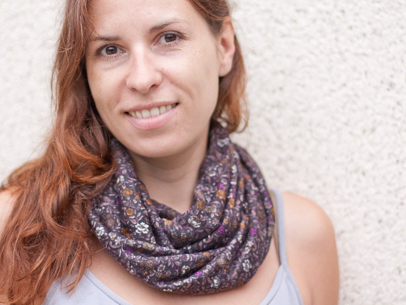 Versatile Scarf Cowl Loop Infinity Circle Liberty of London Floral Burgundy Vine Purple Chocolate