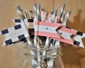 Navy and Coral Themed Straws
