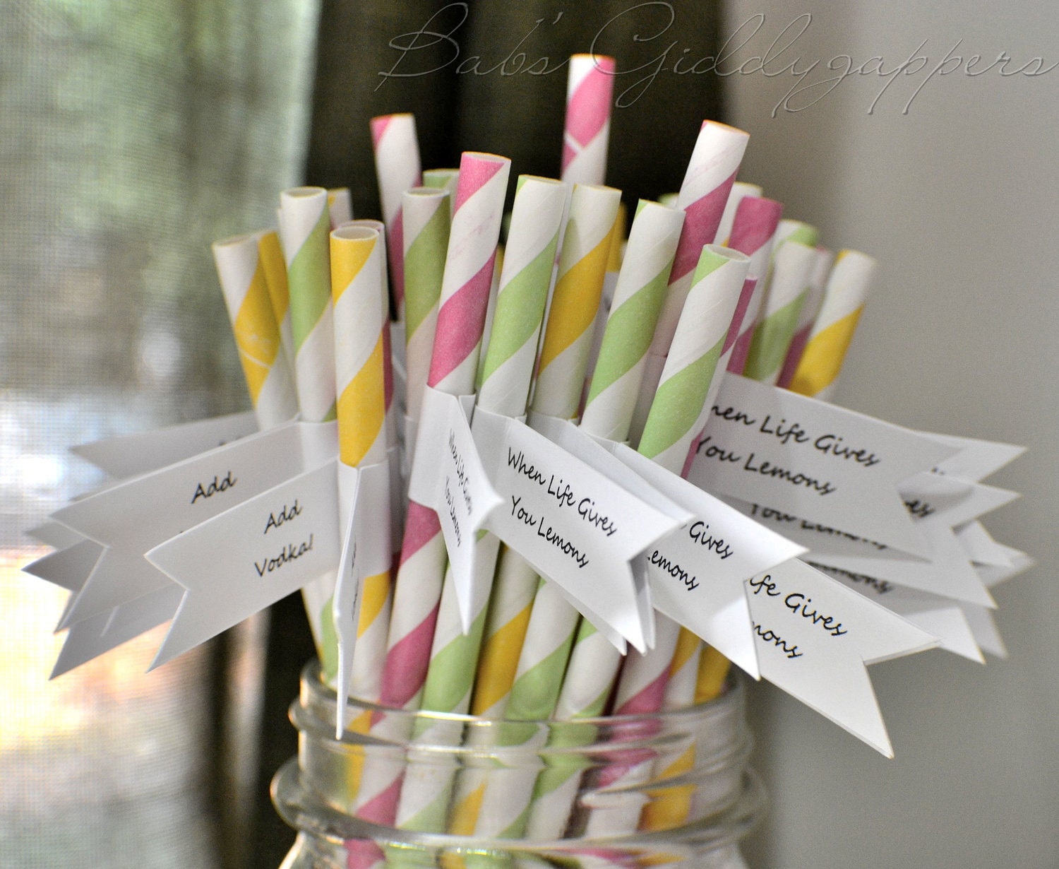 Colorful Straws with White Flags