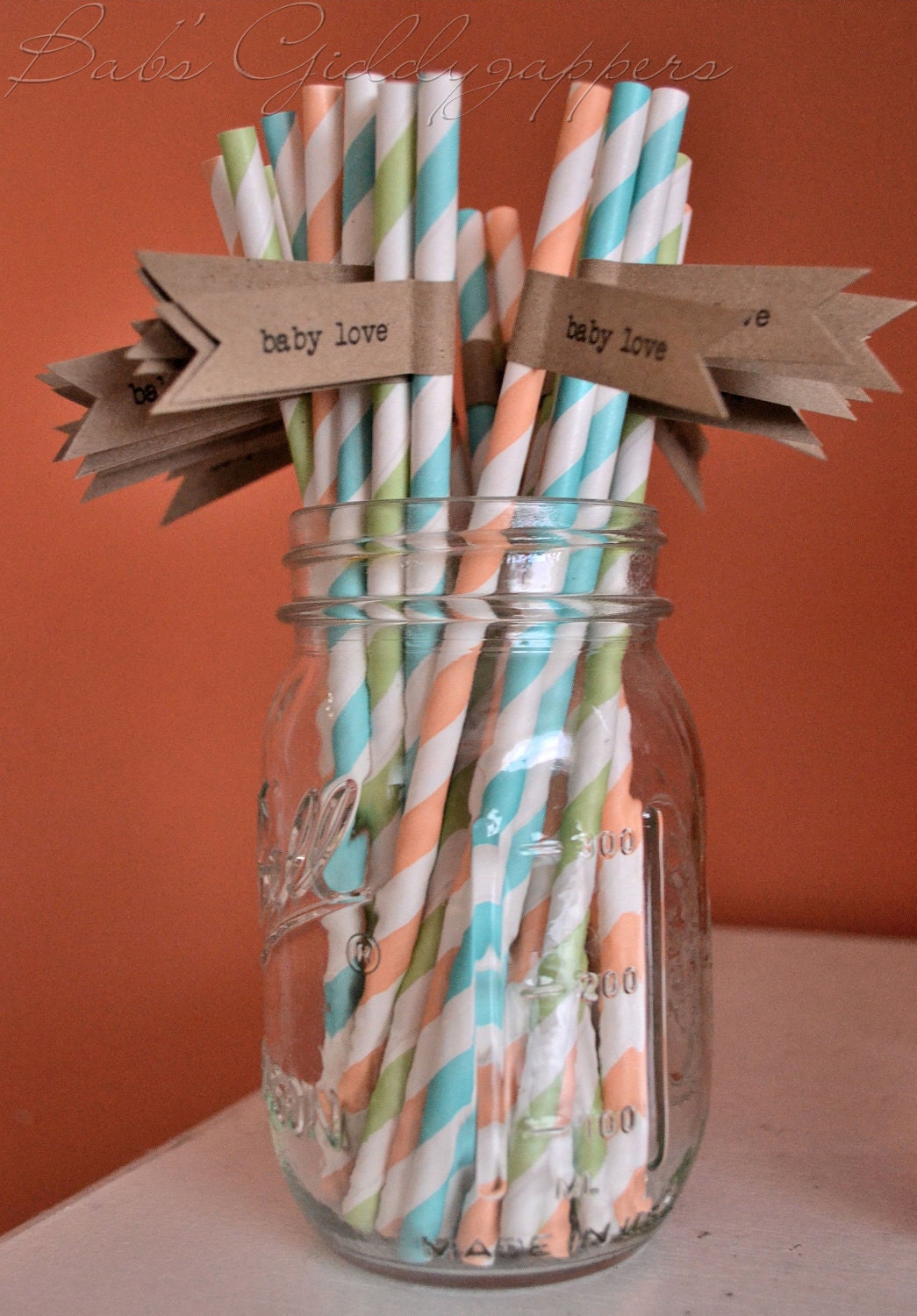 Baby Shower Straws with Kraft Flags
