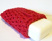 Crochet Soap Saver Sack Red 100% Cotton Ready To Ship