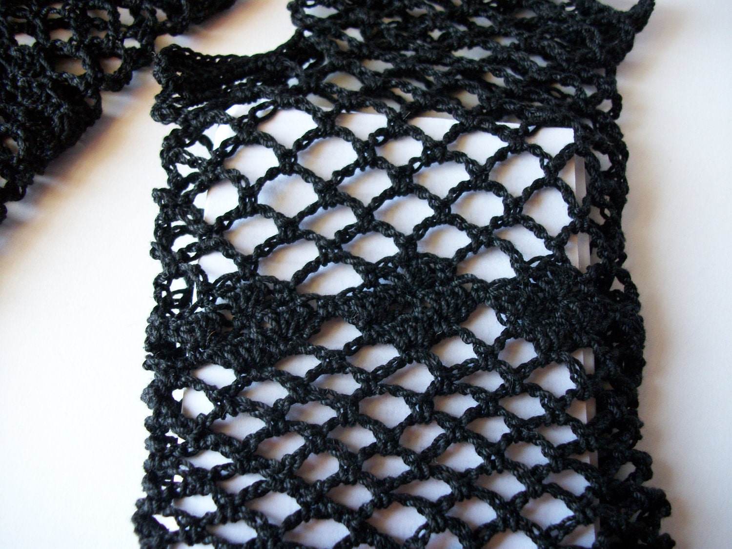 Goth Black Fishnet Gloves Lace Fingerless Gloves Black Gloves Crochet With Diamond Geometric Accent