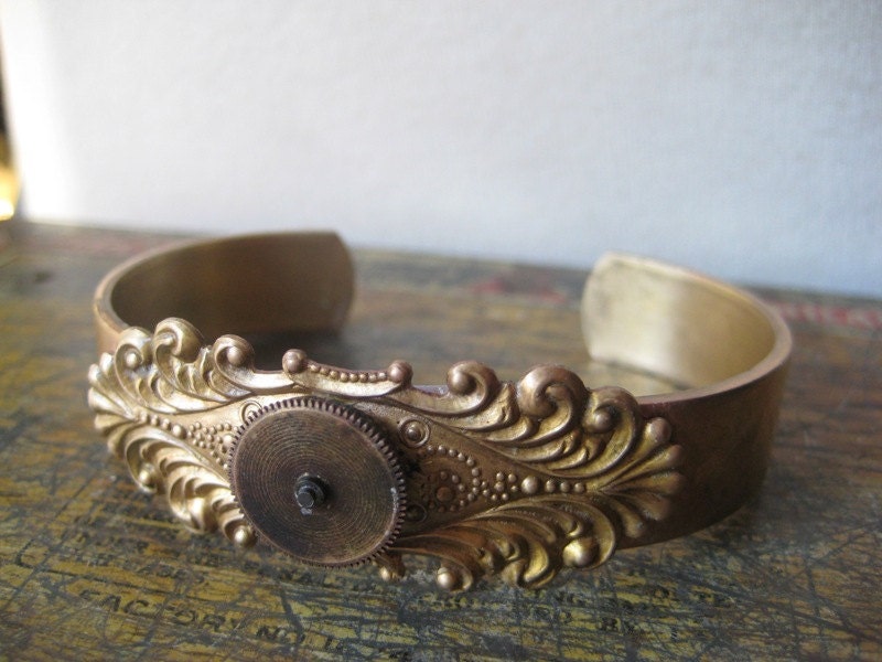 Vintage Steampunk Cuff Bracelet "Spare a Little Time"