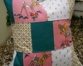Vintage 1950s Bambi Deer Laura Ashley Fabric Patchwork Cushion Pillow