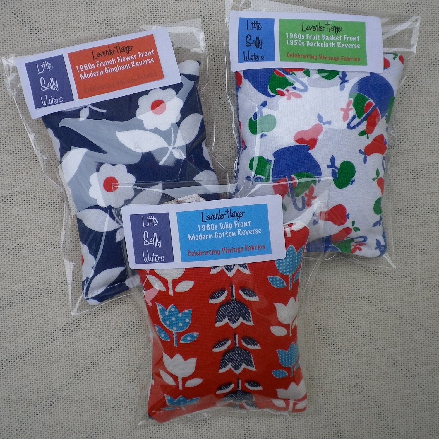 Lavender Scented Bags TRIO Vintage Bold Flowers & Scandinavian Fabric