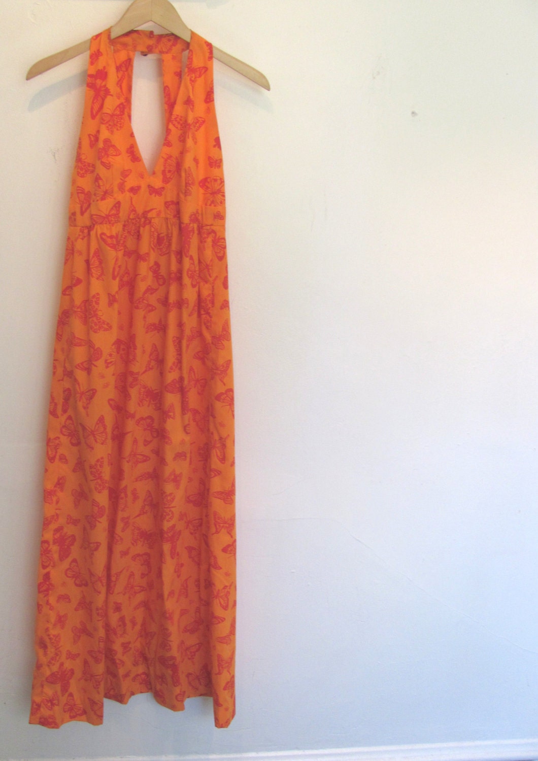 Bees and Butterflies Maxi Dress / Bright Orange Summer Dress