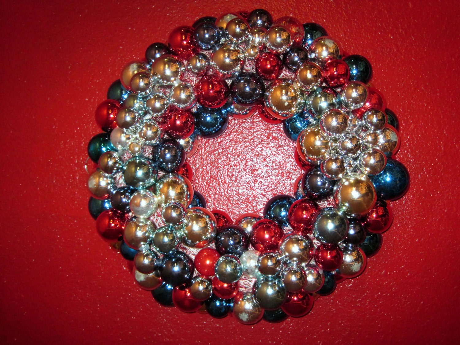 Vintage Glass Christmas Ornaments Red White Silver and Blue