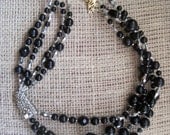 Reused Vintage Black and Silver MultiLayered Statement Necklace
